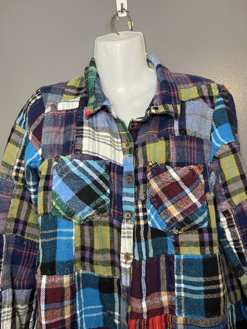 We The Free Shirt Womens Medium Multicolor Plaid Patchwork Flannel Tunic Top